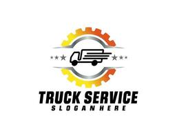 vrachtauto vector logo illustratie, goed voor mascotte, levering, of logistiek,embleem industrie, vlak kleur, stijl met blauw.