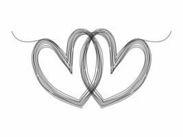 twee gekoppeld hart, doorlopend een lijn tekening. twee hart verbonden. hand- getrokken, gemakkelijk en minimalistische illustratie van liefde. vector