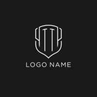 eerste tt logo monoline schild icoon vorm met luxe stijl vector