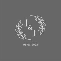 eerste brief ji monogram bruiloft logo met creatief bladeren decoratie vector