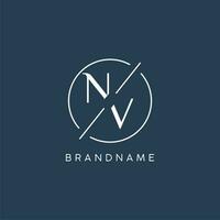 eerste brief nv logo monogram met cirkel lijn stijl vector