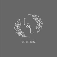 eerste brief jl monogram bruiloft logo met creatief bladeren decoratie vector