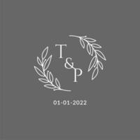 eerste brief tp monogram bruiloft logo met creatief bladeren decoratie vector
