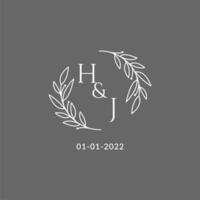 eerste brief hj monogram bruiloft logo met creatief bladeren decoratie vector