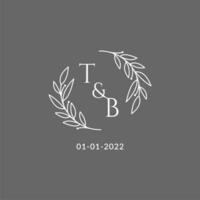 eerste brief tb monogram bruiloft logo met creatief bladeren decoratie vector