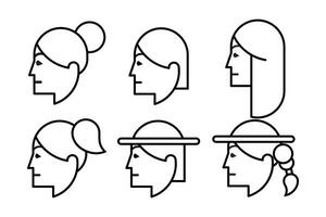 vrouw gezicht divers types tekens dun lijn icoon reeks omvatten van avatar gebruiker, portret of persoon hoofd. vector illustratie van pictogrammen