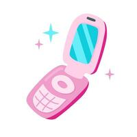 90s 00s roze glamoureus omdraaien mobiel telefoon illustratie in vlak tekenfilm stijl vector