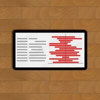 tablet met rood tabel informatie. jaar- info vooruitgang Aan Scherm, vector illustratie