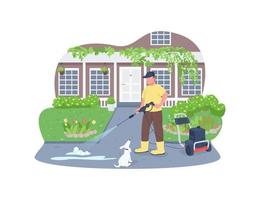 stoep schoonmaken met power wash gun 2d vector webbanner, poster