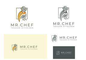 vogel chef logo, Koken logo, vogel Koken logo, vogel Koken vector, papegaai, toekan, chef pet vector