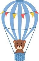 schattig weinig beer vliegend Aan heet lucht ballon.blauw heet lucht ballon vector