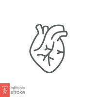 menselijk hart icoon. gemakkelijk schets stijl. intern orgaan, echt, cardiologie, hart- anatomie, medisch concept. dun lijn symbool. vector illustratie geïsoleerd Aan wit achtergrond. bewerkbare beroerte eps 10.