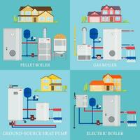 types van verwarming systemen. vector