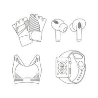 sport- bovenkant, sportkleding, handschoenen, koptelefoon, geschiktheid horloge. sport apparatuur. geschiktheid voorraad. lijn kunst. vector