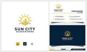 gebouw logo met zon concept en visitekaartje ontwerpsjabloon vector