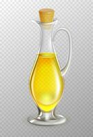 realistisch 3d gedetailleerd olijf- olie in glas fles met omgaan met en kurk. vector