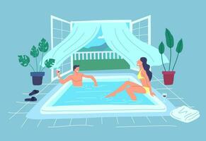 tekenfilm kleur tekens mensen paar en zwemmen zwembad concept. vector