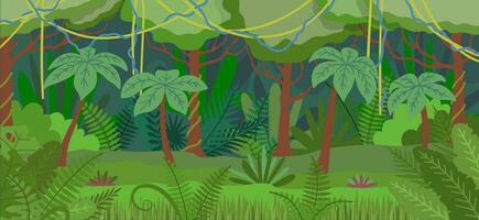 tekenfilm kleur tropisch oerwoud landschap tafereel concept. vector