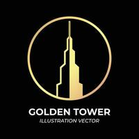 luxe gouden toren gebouw voor echt landgoed stad- stad of eigendom hypotheek illustratie vector