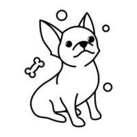 schattige cartoon vector illustratie icoon van een chihuahua puppy hondje. het is een overzichtsstijl.