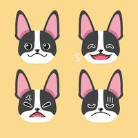 reeks van karakter Boston terriër hond gezichten tonen verschillend emoties vector