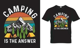 camping vector t-shirt ontwerp. camping is de antwoorden.