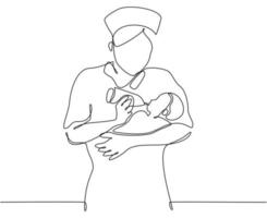doorlopende lijntekening van verpleegster met baby vectorillustratie vector