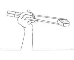 met de hand getekende doorlopende lijn met sushi-eetstokjes vectorillustratie vector