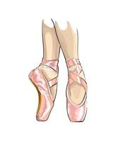 benen van ballerina in balletschoenen, gekleurde tekening, realistisch. vectorillustratie van verf