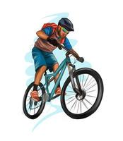 abstracte wielrenner op een racebaan van splash van aquarellen, gekleurde tekening, realistisch, atleet op een fiets. vectorillustratie van verf