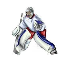 abstracte hockeykeeper van splash van aquarellen, gekleurde tekening, realistisch. wintersport. vectorillustratie van verf vector