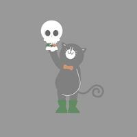 gelukkig halloween vakantie festival met zwart kat, schedel en snoep, vlak vector illustratie tekenfilm karakter ontwerp