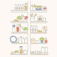 voedselingrediënten op de keukenplanken. handgetekende stijl vectorontwerpillustraties. vector