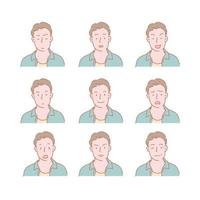 verzameling iconen van verschillende gezichtsuitdrukkingen van mannen. handgetekende stijl vectorontwerpillustraties. vector