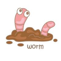 alfabet w voor worm woordenschat lezing school- les tekenfilm illustratie vector clip art sticker