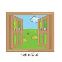 alfabet w voor venster woordenschat lezing school- les tekenfilm illustratie vector clip art sticker