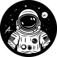 astronaut - zwart en wit geïsoleerd icoon - vector illustratie