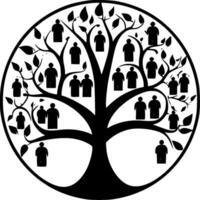 familie boom - zwart en wit geïsoleerd icoon - vector illustratie