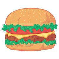 Hamburger voorkant visie cheeseburger voedsel tekenfilm vector