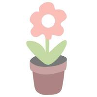 bloem pot met roze bloemblaadjes Aan een wit achtergrond vector
