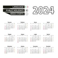 2024 kalender in Italiaans taal, week begint van zondag. vector