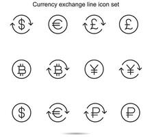 valuta uitwisseling lijn icoon set, vector illustratie.