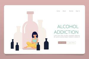 alcohol misbruik verslaving concept web landen sjabloon banier vector