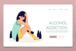 alcohol misbruik verslaving concept web landen sjabloon banier vector