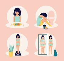 aan het eten wanorde concept anorexia boulimia probleem vlak persoon illustratie vector