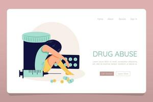 drug verslaving concept vrouw persoon lijden van drug misbruikweb landen banier vector