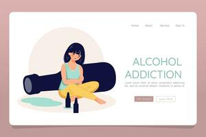 alcohol misbruik verslaving concept web landen sjabloon banier vector