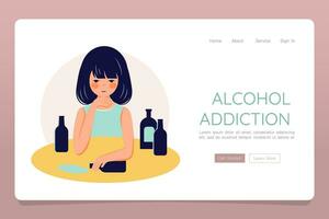 alcohol misbruik verslaving concept web landen sjabloon banier vector