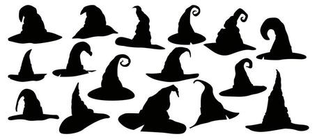 reeks van halloween heks hoed silhouet geïsoleerd Aan wit achtergrond. vector illustratie