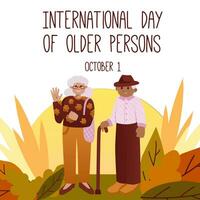 Internationale ouder personen dag, gehouden Aan 1 oktober. vector illustratie. kan worden gebruikt naar creëren promotionele materialen, sociaal media berichten, en bewustzijn campagnes voor Internationale ouder personen dag
